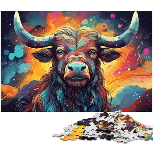 1000 teiliges Puzzle farbenfrohe Psychedelia des Sternenhimmels Kuh Puzzle für Kinder Holzpuzzle Lernspiele für Erwachsene 1000 Teile (75 x 50 cm) von zouxangzz