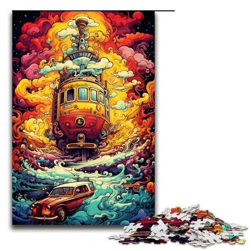 1000 teiliges Puzzle farbenfrohe Psychedelia des gelben U Boots Puzzle für Erwachsene und Kinder Holzpuzzle pädagogisches Spielzeug zum Stressabbau 75 x 50 cm von zouxangzz