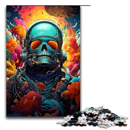 1000 teiliges Puzzle farbenfrohe Psychedelia mit Skeletten in Raumanzügen Holzpuzzle Lernspiele Heimdekoration 75 x 50 cm von zouxangzz