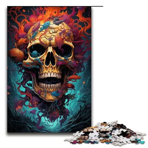 1000 teiliges Puzzle farbenfrohe Psychedelia mit bösen Skeletten Puzzle für Erwachsene und Kinder Holzpuzzle pädagogisches Spielzeug zum Stressabbau 75 x 50 cm von zouxangzz