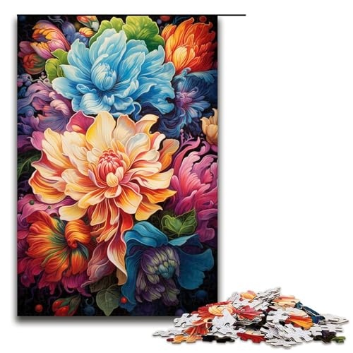 1000 teiliges Puzzle farbenfrohe Psychedelia mit hübschen Blumen Puzzle für Erwachsene und Kinder Holzpuzzle pädagogisches Spielzeug zum Stressabbau 75 x 50 cm von zouxangzz