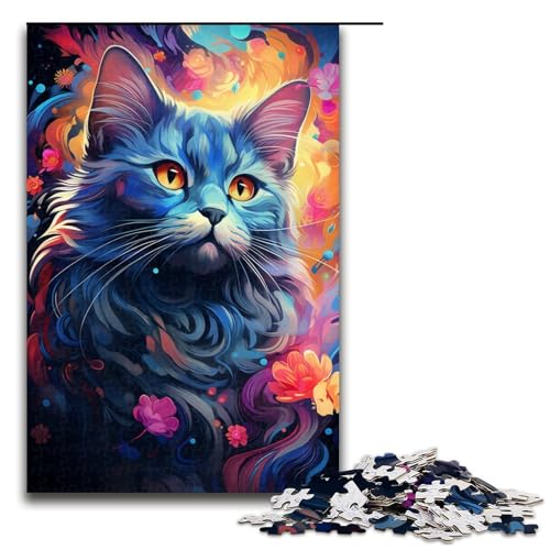 1000 teiliges Puzzle farbenfrohe Psychedelia süßer Katzen Puzzle für Erwachsene und Kinder Holzpuzzle pädagogisches Spielzeug zum Stressabbau 75 x 50 cm von zouxangzz