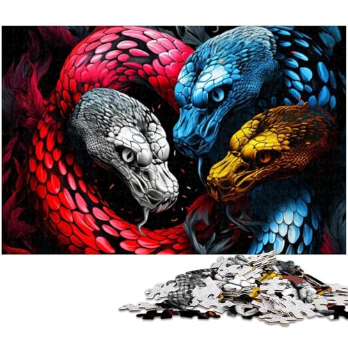 1000 teiliges Puzzle farbenfrohe Schlangen Kunst Holzpuzzle Lernspiele Heimdekoration (Größe 75 x 50 cm) von zouxangzz
