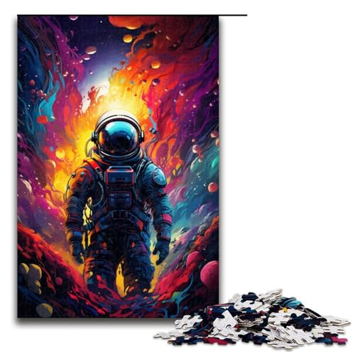 1000 teiliges Puzzle farbenfrohe Zeichnung eines Astronauten Holzpuzzle Lernspiele Heimdekoration 75 x 50 cm von zouxangzz
