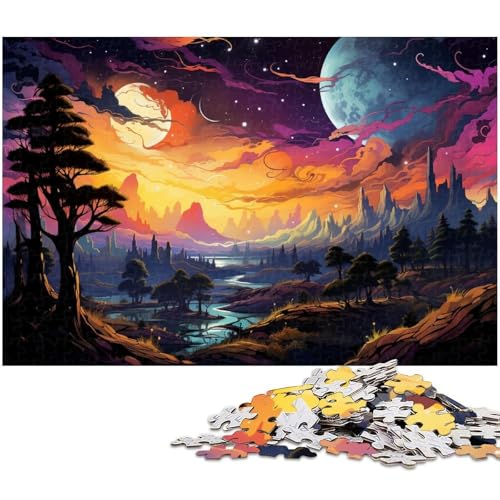 1000 teiliges Puzzle farbenfrohe künstlerische Mondlandschaft Puzzles für Erwachsene und Kinder Holzpuzzle tolles Geschenk für Erwachsene 1000 PCS (75 x 50 cm) von zouxangzz
