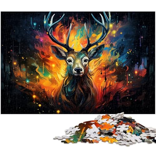 1000 teiliges Puzzle farbenfrohe psychedelische Blumen und Hirschfarbe Puzzle für Erwachsene Holzpuzzle anspruchsvolles Spiel 1000 Teile (75 x 50 cm) von zouxangzz