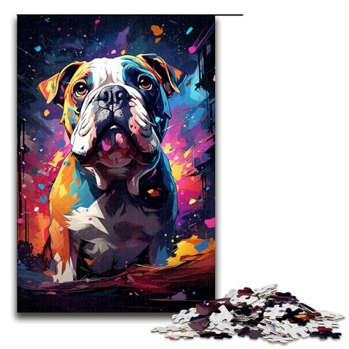 1000 teiliges Puzzle farbenfrohe psychedelische Bulldogge1 Puzzle für Erwachsene Holzpuzzle anspruchsvolles Spiel 75 x 50 cm von zouxangzz