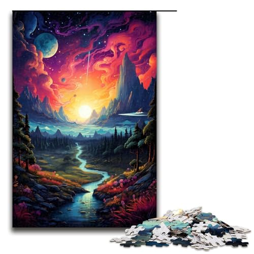 1000 teiliges Puzzle farbenfrohe psychedelische Fantasielandschaft Puzzle für Erwachsene Holzpuzzle anspruchsvolles Spiel 75 x 50 cm von zouxangzz
