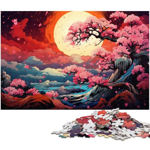 1000 teiliges Puzzle farbenfrohe psychedelische Farbe des Vollmonds Kirschblüten Puzzle für Erwachsene Holzpuzzle anspruchsvolles Spiel 1000 Teile (75 x 50 cm) von zouxangzz