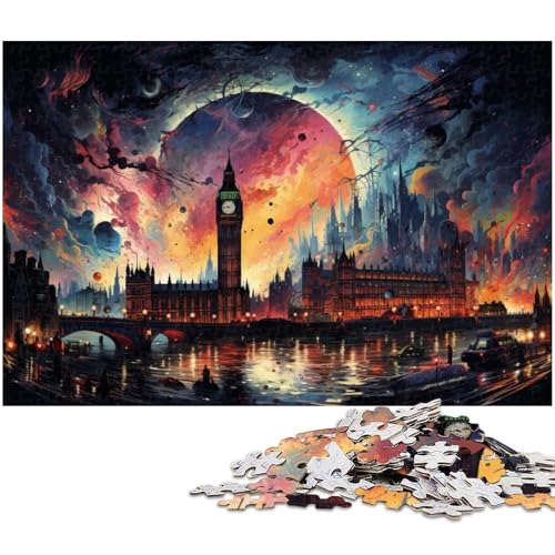 1000 teiliges Puzzle farbenfrohe psychedelische Illustration von London Puzzle für Kinder Holzpuzzle Lernspiele für Erwachsene 1000 Teile (75 x 50 cm) von zouxangzz