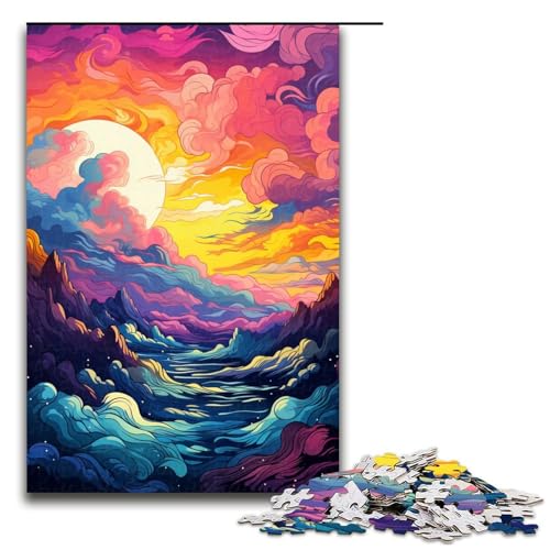 1000 teiliges Puzzle farbenfrohe psychedelische Schönheitslandschaft Puzzle für Erwachsene Holzpuzzle anspruchsvolles Spiel 75 x 50 cm von zouxangzz