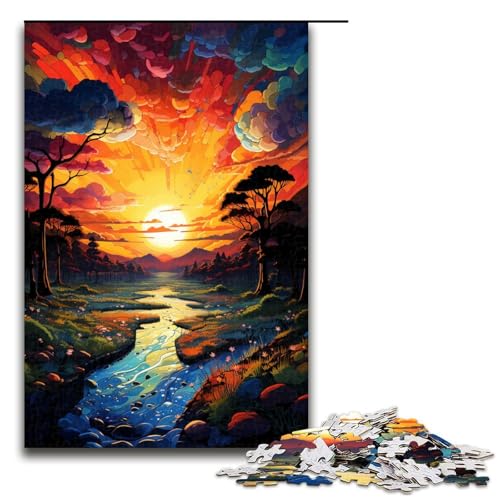 1000 teiliges Puzzle farbenfroher Fantasie Sonnenuntergangsfluss Puzzle für Erwachsene und Kinder Holzpuzzle pädagogisches Spielzeug zum Stressabbau 75 x 50 cm von zouxangzz
