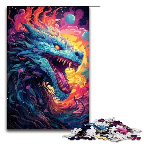1000 teiliges Puzzle farbenfroher Psychedelischer Drache für Erwachsene und Kinder Holzpuzzle pädagogisches Spielzeug zum Stressabbau 75 x 50 cm von zouxangzz