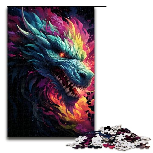 1000 teiliges Puzzle farbenfroher Psychedelischer kosmischer Drache Puzzle für Erwachsene und Kinder Holzpuzzle pädagogisches Spielzeug zum Stressabbau 75 x 50 cm von zouxangzz