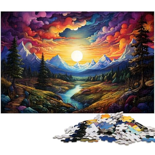 1000 teiliges Puzzle farbenfroher Sonnenuntergang Dschungel Puzzle für Erwachsene Holzpuzzle anspruchsvolles Spiel 1000 Teile (75 x 50 cm) von zouxangzz