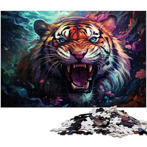 1000 teiliges Puzzle farbenfroher wütender Tiger Puzzle für Erwachsene und Kinder Holzpuzzle tolles Geschenk für Erwachsene 1000 Teile (75 x 50 cm) von zouxangzz