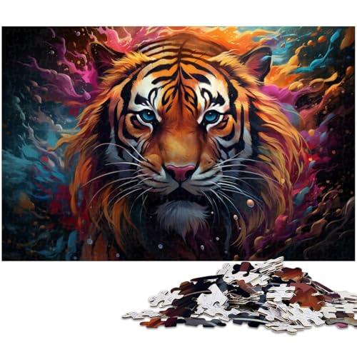 1000 teiliges Puzzle farbenfroher wütender Tiger für Erwachsene Holzpuzzle tolle Geschenke zu Weihnachten 1000 Teile (75 x 50 cm) von zouxangzz