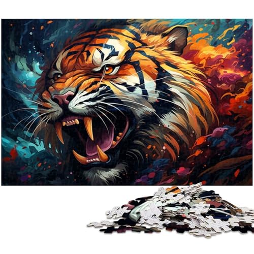 1000 teiliges Puzzle farbenfrohes Fantasy Tiger Kunstpuzzle für Erwachsene Holzpuzzle anspruchsvolles Spiel 1000 Teile (75 x 50 cm) von zouxangzz