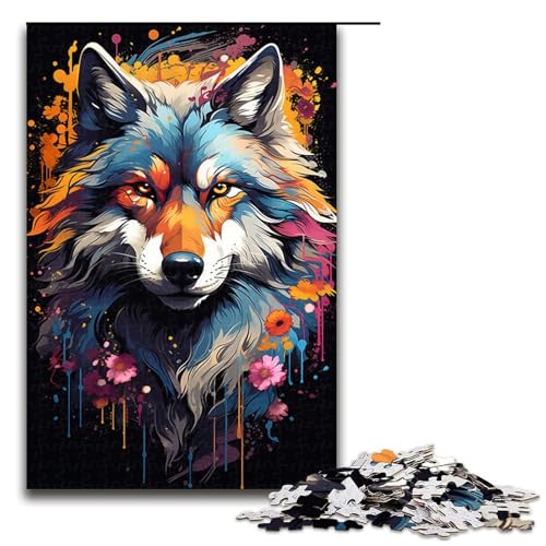 1000 teiliges Puzzle farbenfrohes Fantasy Wolf Puzzle Holzpuzzle Lernspiele Heimdekoration 75 x 50 cm von zouxangzz