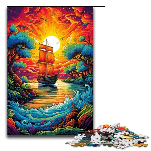 1000 teiliges Puzzle farbenfrohes Gemälde Segelboot Puzzle für Erwachsene Holzpuzzle Familienspiel 75 x 50 cm von zouxangzz