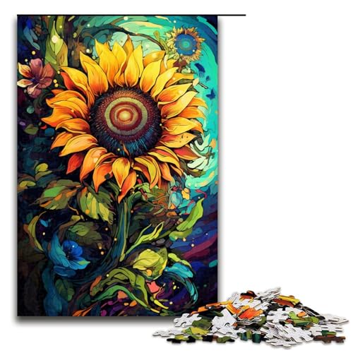 1000 teiliges Puzzle farbenfrohes Gemälde Sonnenblumen Puzzle für Erwachsene Holzpuzzle anspruchsvolles Spiel 75 x 50 cm von zouxangzz