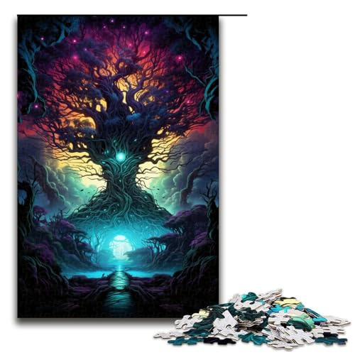 1000 teiliges Puzzle farbenfrohes Gemälde eines Weltenbaums Puzzle für Erwachsene Holzpuzzle anspruchsvolles Spiel 75 x 50 cm von zouxangzz