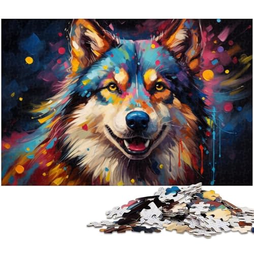 1000 teiliges Puzzle farbenfrohes Husky Gemälde Puzzle für Erwachsene Holzpuzzle für Sommerliebhaber 1000 Teile (75 x 50 cm) von zouxangzz