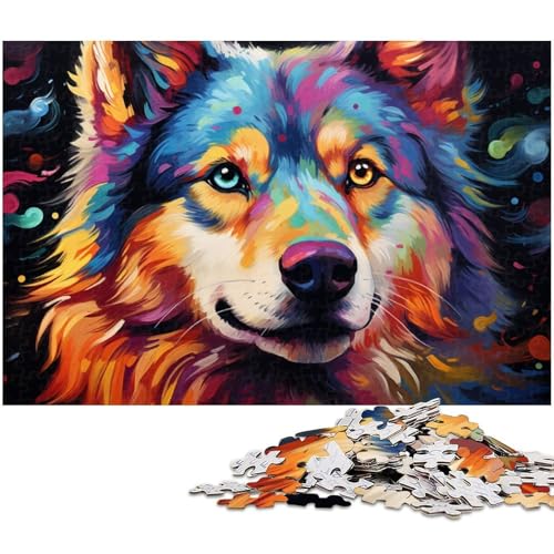 1000 teiliges Puzzle farbenfrohes Husky Malpuzzle für Erwachsene Holzpuzzle Familiendekoration 1000 Teile (75 x 50 cm) von zouxangzz