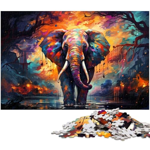1000 teiliges Puzzle farbenfrohes Kunst Elefanten Tier Puzzle für Erwachsene Holzpuzzle für Sommerliebhaber 1000 PCS (75 x 50 cm) von zouxangzz