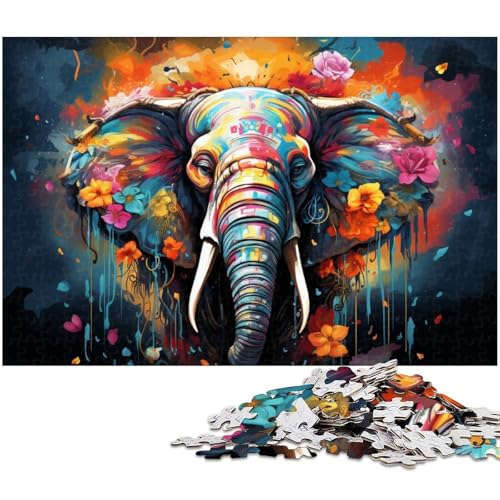 1000 teiliges Puzzle farbenfrohes Kunst Elefanten Tier Puzzle für Kinder Holzpuzzle Lernspiele für Erwachsene 1000 Teile (75 x 50 cm) von zouxangzz