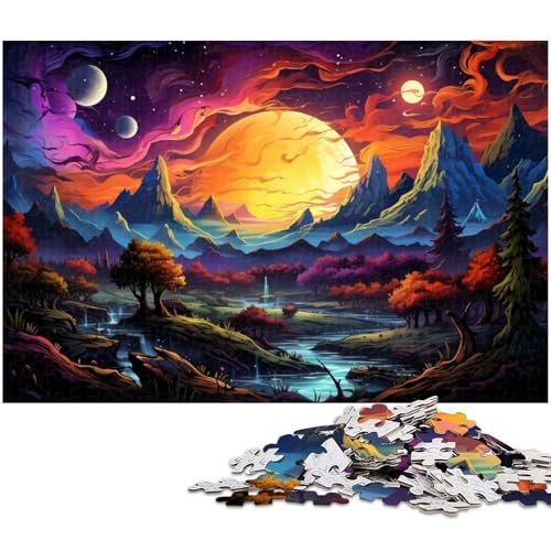 1000 teiliges Puzzle farbenfrohes künstlerisches Mondlandschafts Puzzle für Kinder Holzpuzzle Lernspiele für Erwachsene 1000 Teile (75 x 50 cm) von zouxangzz