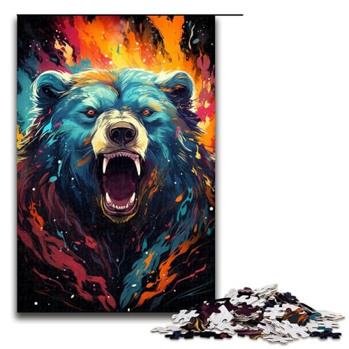 1000 teiliges Puzzle farbenfrohes psychedelisches Bären Puzzle für Erwachsene Holzpuzzle anspruchsvolles Spiel 75 x 50 cm von zouxangzz