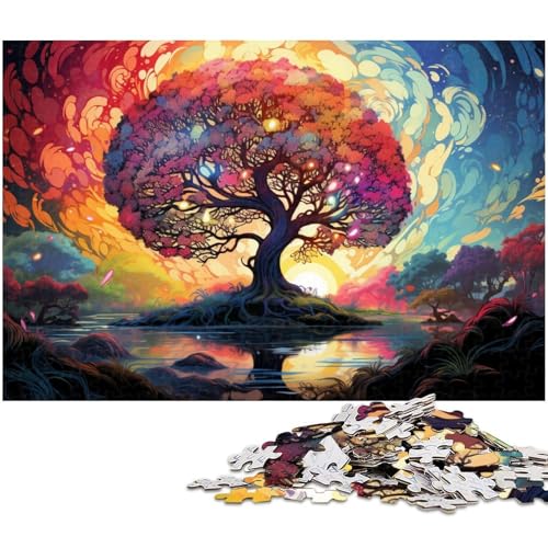 1000 teiliges Puzzle farbenfrohes psychedelisches Baum und Planetenpuzzle für Erwachsene Holzpuzzle anspruchsvolles Spiel 1000 Teile (75 x 50 cm) von zouxangzz