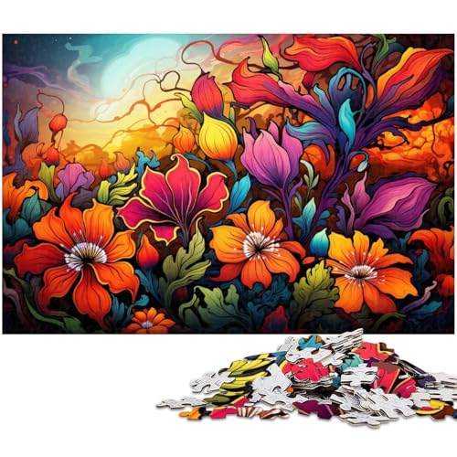 1000 teiliges Puzzle farbenfrohes psychedelisches Doodle Blumenkunst Puzzle für Erwachsene Holzpuzzle Familiendekoration 1000 PCS (75 x 50 cm) von zouxangzz