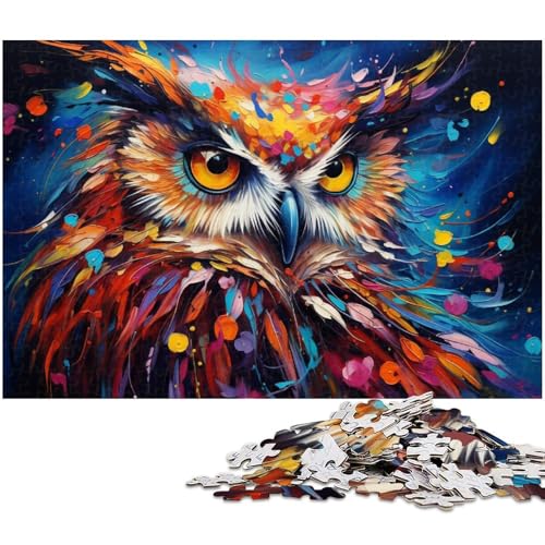 1000 teiliges Puzzle farbenfrohes psychedelisches Eulchen Puzzle für Kinder Holzpuzzle Lernspiele für Erwachsene 1000 Teile (75 x 50 cm) von zouxangzz
