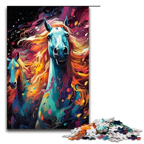 1000 teiliges Puzzle farbenfrohes psychedelisches Feuerpferd Puzzle Holzpuzzle Lernspiele Heimdekoration 75 x 50 cm von zouxangzz