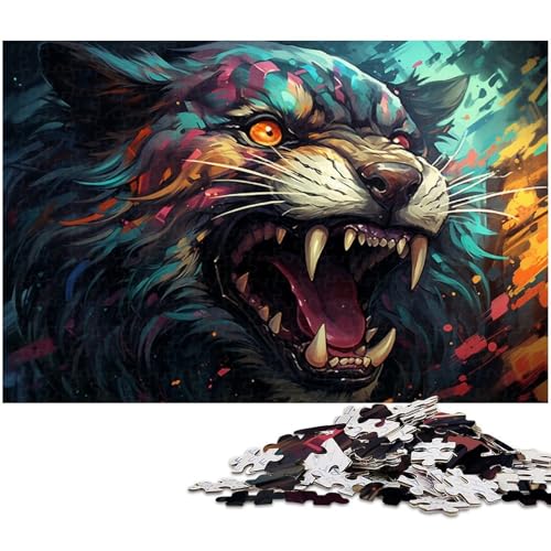 1000 teiliges Puzzle farbenfrohes psychedelisches Feuerraubtier Puzzle für Erwachsene Holzpuzzle anspruchsvolles Spiel 1000 Teile (75 x 50 cm) von zouxangzz
