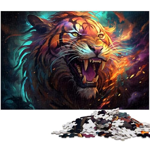 1000 teiliges Puzzle farbenfrohes psychedelisches Feuertiger Puzzle für Erwachsene Holzpuzzle anspruchsvolles Spiel 1000 Teile (75 x 50 cm) von zouxangzz