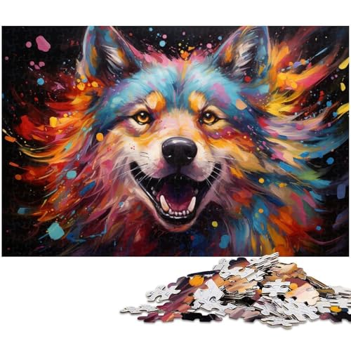 1000 teiliges Puzzle farbenfrohes psychedelisches Husky Gemälde Puzzle für Kinder Holzpuzzle Lernspiele für Erwachsene 1000 Teile (75 x 50 cm) von zouxangzz