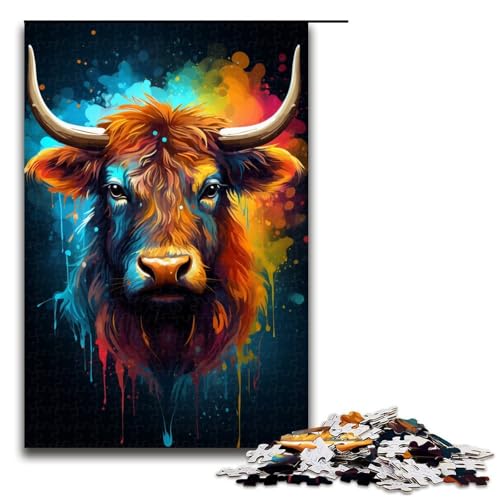 1000 teiliges Puzzle farbenfrohes psychedelisches Kuh Puzzle für Erwachsene Holzpuzzle anspruchsvolles Spiel 75 x 50 cm von zouxangzz
