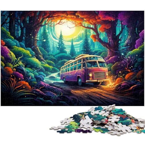 1000 teiliges Puzzle farbenfrohes psychedelisches Kunst Bus Puzzle für Kinder Papierpuzzle Lernspiele für Erwachsene 1000 Teile (38 x 26 cm) von zouxangzz