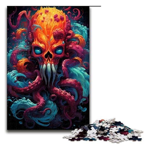 1000 teiliges Puzzle farbenfrohes psychedelisches Kunstgemälde eines Oktopus Puzzle für Erwachsene und Kinder Holzpuzzle pädagogisches Spielzeug zum Stressabbau 75 x 50 cm von zouxangzz