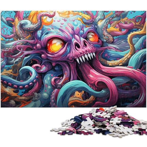 1000 teiliges Puzzle farbenfrohes psychedelisches Oktopus Puzzle für Kinder Holzpuzzle Lernspiele für Erwachsene 1000 Teile (75 x 50 cm) von zouxangzz