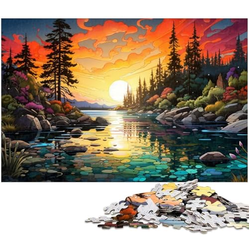 1000 teiliges Puzzle farbenfrohes psychedelisches Sonnenuntergangslandschaftspuzzle für Erwachsene Holzpuzzle anspruchsvolles Spiel 1000 Teile (75 x 50 cm) von zouxangzz