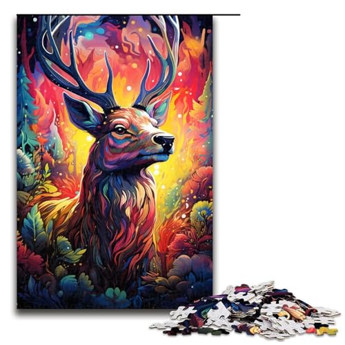 1000 teiliges Puzzle farbenfrohes psychedelisches Tier Hirsch Puzzle für Erwachsene Holzpuzzle anspruchsvolles Spiel 75 x 50 cm von zouxangzz