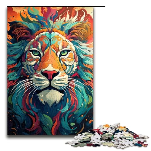 1000 teiliges Puzzle farbenfrohes psychedelisches Tigergesicht Holzpuzzle Lernspiele Heimdekoration 75 x 50 cm von zouxangzz