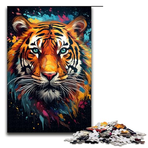 1000 teiliges Puzzle farbenfrohes psychedelisches Tigergesicht Puzzle für Erwachsene Holzpuzzle anspruchsvolles Spiel 75 x 50 cm von zouxangzz