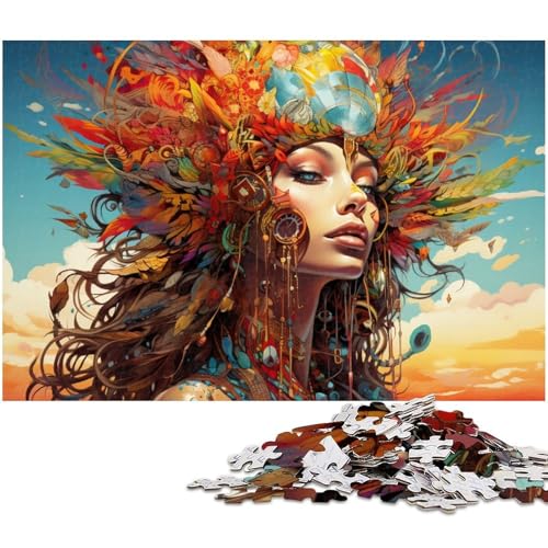 1000 teiliges Puzzle farbige Frau Puzzle für Erwachsene Holzpuzzle anspruchsvolles Spiel 1000 Teile (75 x 50 cm) von zouxangzz