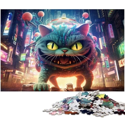 1000 teiliges Puzzle für Erwachsene „Eine Katze greift eine Stadtstraße an Puzzle als Geschenk Familienspiel Stressabbau schwieriges Herausforderungspuzzle 1000 Teile (38 x 26 cm) von zouxangzz