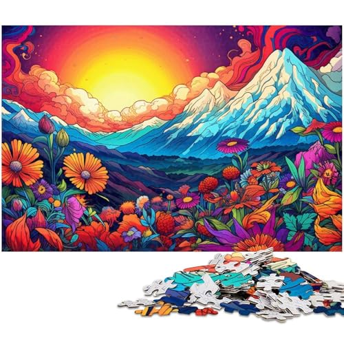 1000 teiliges Puzzle für Erwachsene Bunte Blumen und Berge Holzpuzzle Lernspielzeug 1000 Teile (75 x 50 cm) von zouxangzz